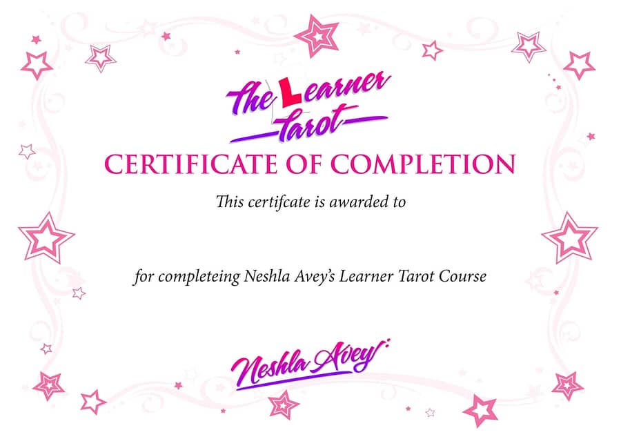 Neshla online Learn Tarot Course certificate